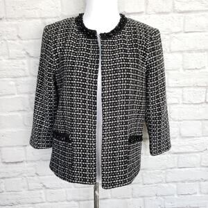 Fenn Wright Manson Black & White Tweed Wool Blend Jacket Beaded Sequin Sz S